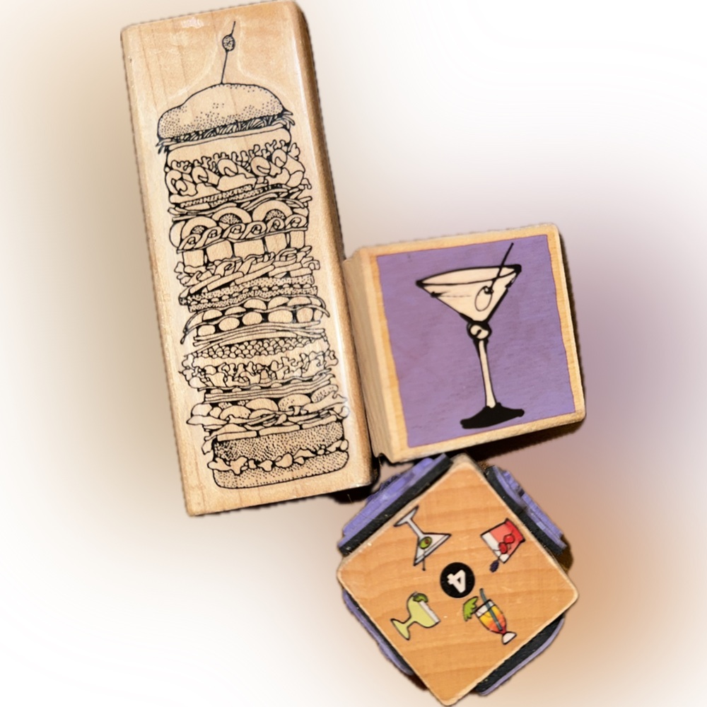 Food and Drink Rubber Stamp Bundle Burger Martini Cocktail Bar Theme Lot